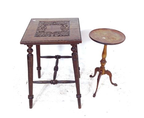 A oak lamp table on turned legs, W40cm, H63cm, and a mahogany wine table (2) 