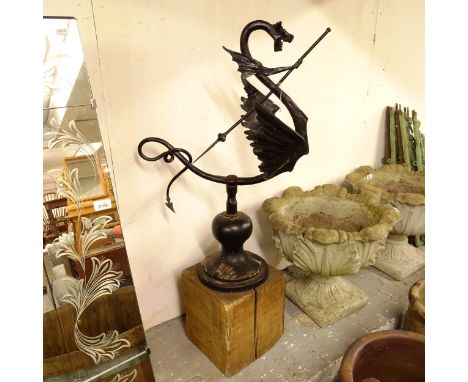 A painted wrought-iron dragon design finial, height 105cm 