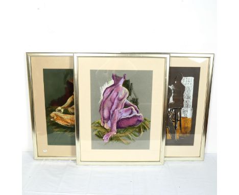 Ruthli Losh-Atkinson, 3 pastel sketches, nude studies, signed, framed, overall 75cm x 60cm (3) 