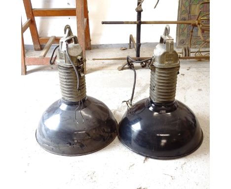 A pair of Vintage Philips industrial light fittings with bulbs 