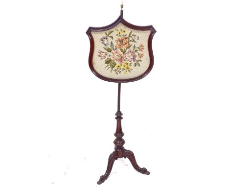 A 19th century mahogany tapestry upholstered pole screen, H148cm 