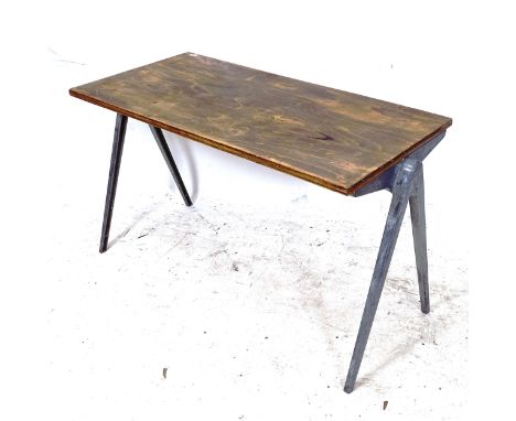 An industrial compass-leg coffee table, L98cm, H56cm, D46cm 