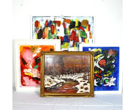 R Middleton, 4 acrylics on canvas and board, landscapes and abstracts, all framed (4) 