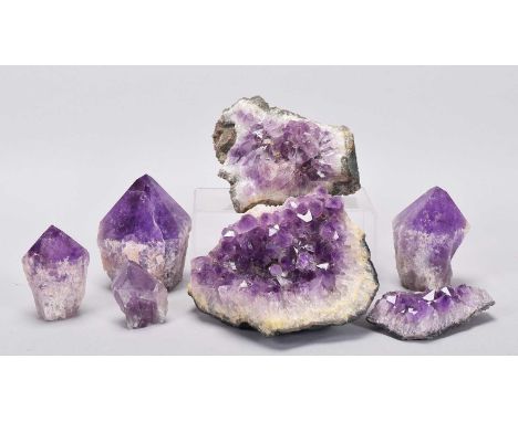 Minerals Natural History: A Collection of Amethyst Geode and Obelisk Specimens, four various sized Obelisk shaped amethyst sp