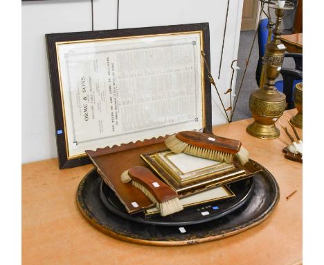 A Gerogian style Mahogony Style Serving Tray, two victorian papier mache trays with painted decoration, two Billiard/snooker 