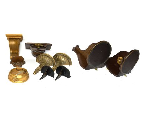A Pair of Decorative Composite Gilt Wall Brackets, together with a pair of parcel gilt wooden examples, a pair of small Japan