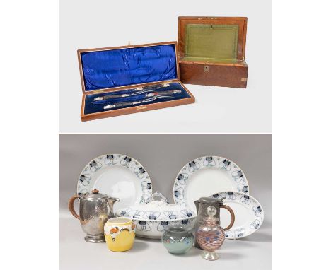 Victorian Antler and Silver Mounted Carving Set, writing slope, Tudric pewter, George Logan (Glasgow) designed plates and tur