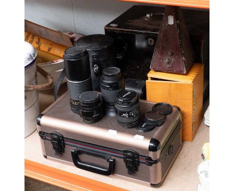 A Fitted Dentist Cabinet with Various Tools and acessories, with a cased Prinz Bonocular students Microscope, various camera 