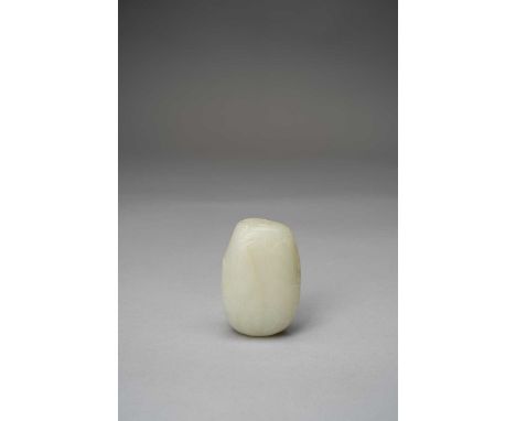 A CHINESE WHITE JADE SNUFF BOTTLE QING DYNASTYCarved as a gourd with leaves, tendrils, and a butterfly carved to the surface 