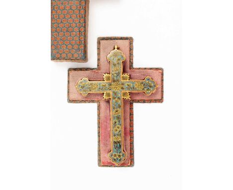 A RARE CHINESE CLOISONNE ENAMEL CRUCIFIX19TH CENTURYDecorated to one side with leafy blossoming sprays, terminating in four t