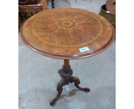 A Victorian walnut marquetry tripod table. 20' diam