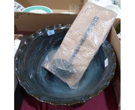 A studio pottery punch bowl and ladle