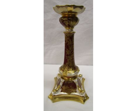 Royal Crown Derby candlestick, converted to electric lamp base - Polychrome decoration in platinum aves with red &amp; gilt o