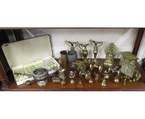 Shelf of brass, copper &amp; silver plate