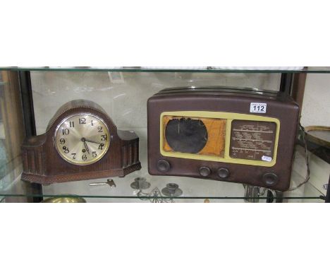 Bakelite radio A/F &amp; oak mantle clock