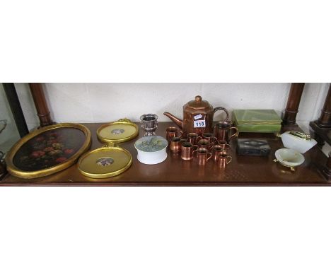 Shelf of collectables to include copper