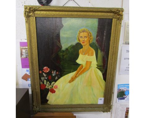 Large gilt framed oil on board - Portrait of Nina Walsh by her mother Amy