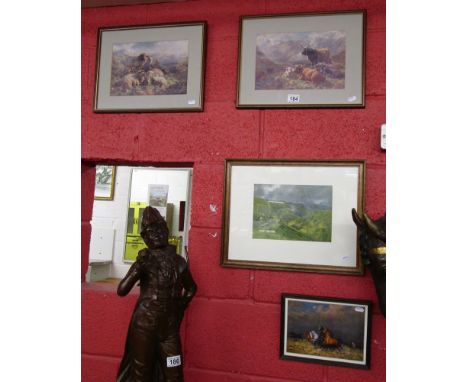 4 Prints - Hounds on Exmoor chasing stag, Highland cattle - Rhea Gallery, sheep/rams - Artifax Gallery &amp; Wild horses