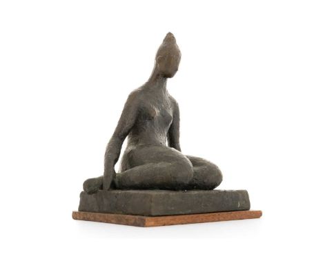 * HANNAH FRANK (SCOTTISH 1908 - 2008), SEATED FIGURE (1968) cast bronze sculpture, on wooden base22.2cm high including basePr
