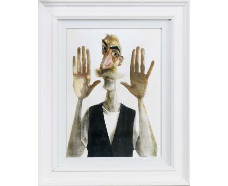 * JOHN BYRNE RSA (SCOTTISH 1940 - 2023), HANDS UP  offset lithograph on paperframed and under glassimage size 36cm x 27cm, ov