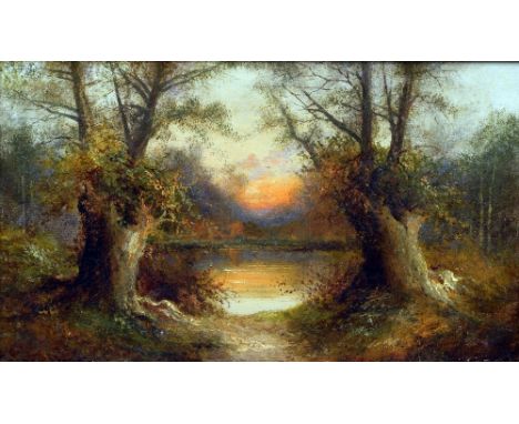 HENRY COOPER (19th century) British
River Landscape at Sunset
Oil on canvas
Signed
49.5 x 29.5 cm, framed CONDITION REPORTS: 