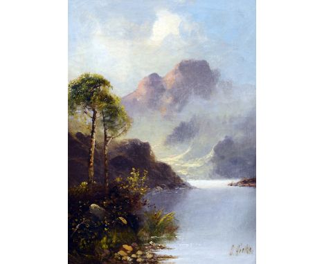 DAVID HICKS (19th/20th century) British
Mountainous Loch Scene
Oil on canvas
Signed
24.5 x 34.5 cm, framed CONDITION REPORTS: