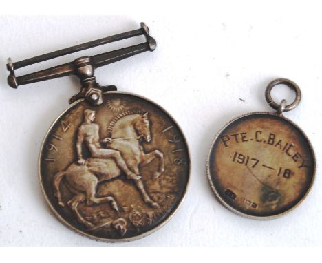 MEDALS: Pte 3133 C. Bailey, Wiltshire Regiment - First World War medal, along with a hallmarked silver 1917-1918 tag, also en