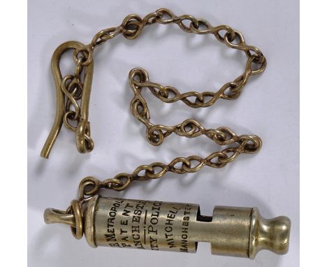 POLICE WHISTLE: An original Victorian / early 20th century Police ' Metropolitan ' uniform whistle, impressed with ' Manchest