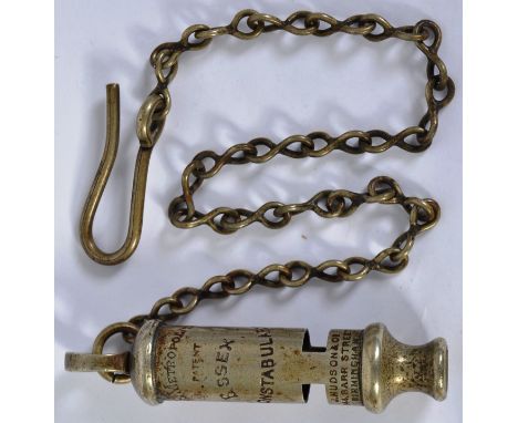 POLICE WHISTLE: An original Victorian / early 20th century Police ' Metropolitan ' uniform whistle, impressed with ' Essex Co