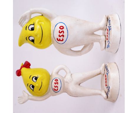 ESSO: A pair of reproduction cast iron hand painted Esso Flame mascots - Herr & Frau Troph. Each with marks to base and hand 