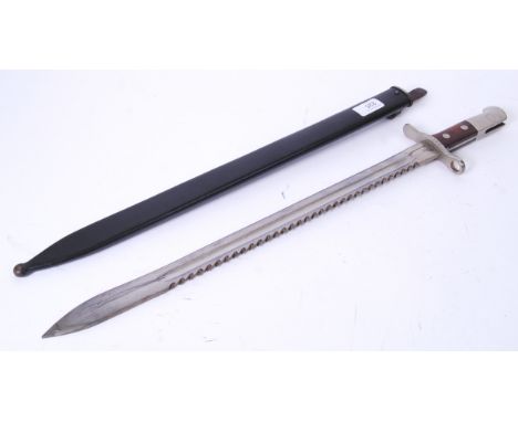 BAYONET: A believed Swiss model 1914  rifle bayonet, likely by Schmidt-Rubin Engineers. 61cm long, marked ' HS ' 36758.

NOTE
