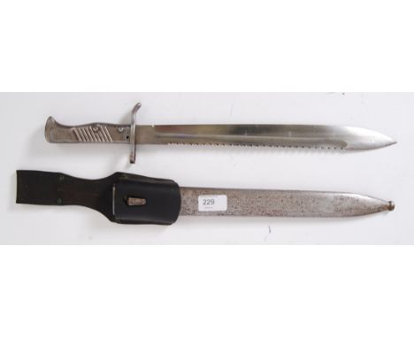 BAYONET: A rare 1898 pattern ' emergency ' (late issue) German Ersatz ' Butcher ' sawback rifle bayonet. With leather holster