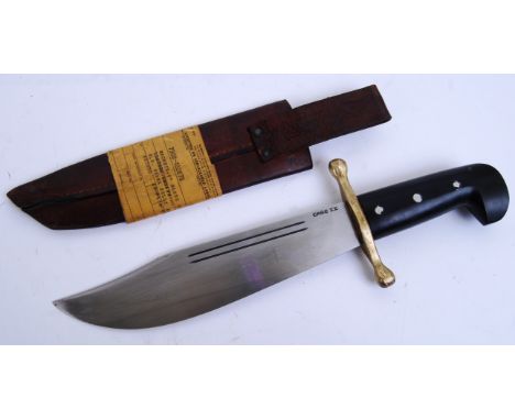 V44 KNIFE: A mid century WWII era  US Rangers army issue V44 hunting Bowie knife, with 14" blade. In an original Collins & Co