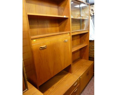 Pair of G-Plan wall units with multi-shelf and cupboard over base drawers (and a set of six G-Plan dining chairs - gifted by 