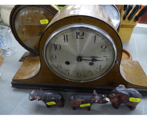 Mahogany mantel clock, other treen ware etc