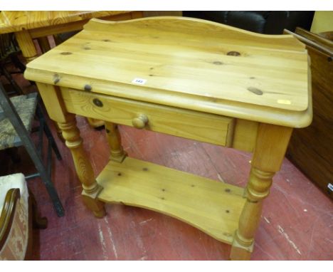 Pine compact hall table with lower shelf and drawer