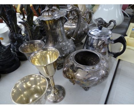 Four piece electroplate tea service and similar items