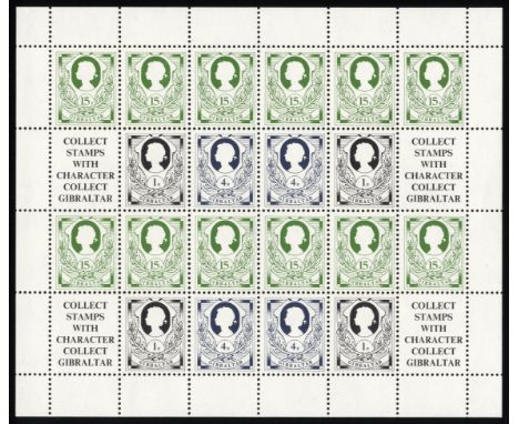 Gibraltar. 1981 uncut sheetlet of four panes with full sheet margins comprising 4 booklet panes of 1p black, 4p Prussian blue