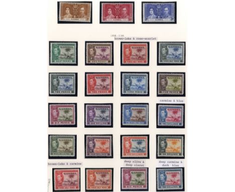 Gambia. 1937-49 mint range on pages with 1938 set to 10/- including 1_d brown-lake and bright carmine, marginal (light gum be