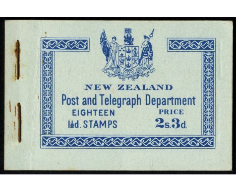 New Zealand. Booklets. 1938 (Nov.) 2/3d dark blue on light blue cover, minor staple rust as usual, all panes upright watermar