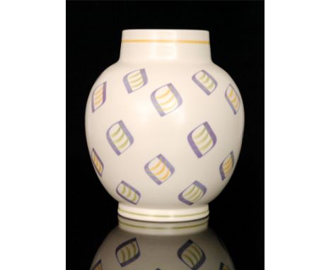 A Poole Pottery Freeform shape 717 ovoid vase decorated in the Ravioli GGU pattern designed by Ruth Pavely, printed and paint
