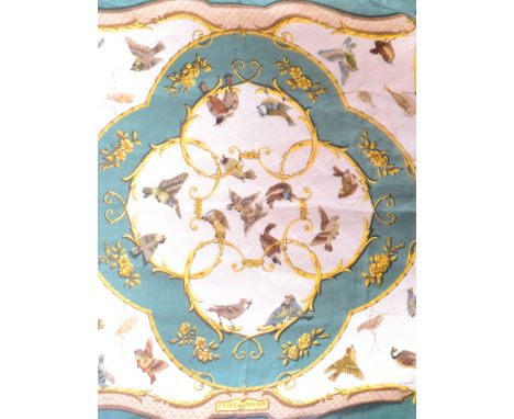 A Hermes vintage lady's silk scarf in the La Cle des Champs (The key to the countryside) design by Francoise Faconnet, green 