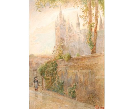 HARRY GOODWIN (1842-1925) - 'Evening Light, Peterborough', watercolour, signed with monogram and dated 1919, framed, 35cm x 2
