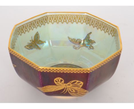 A 1920s Wedgwood octagonal lustre bowl, the interior with a central roundel with gilt detailing in the Persian style with a s