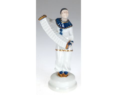 Art Deco-Figur "Harlekin mit Ziehharmonika", Rosenthal, Kunstabteilung Selb Bavaria, Kriegsmarke 1914-1917, sign. "A. Caasman
