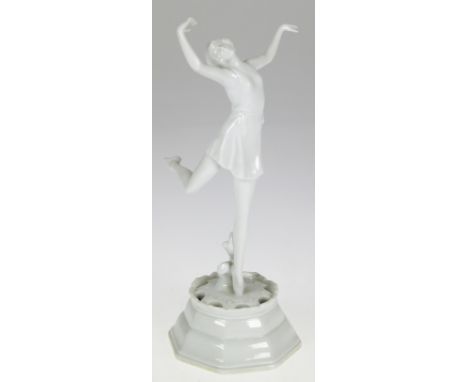 Art--Deco-Figur "Ballett-Tänzerin", weiß, Rosenthal, Bavaria, 1930er Jahre, Entwurf Dorothea Charol, achteckiger hochgewölbte