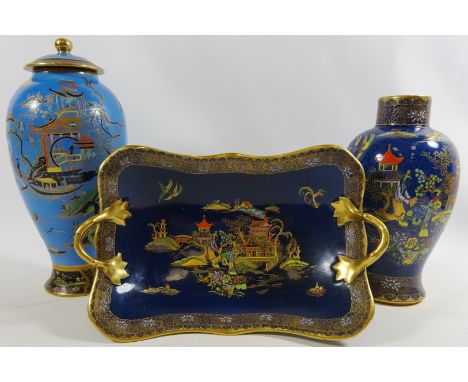 Carltonware Chinoiserie vase with cover, twin handled dish and another vase (3) Condition Report Click here for further image