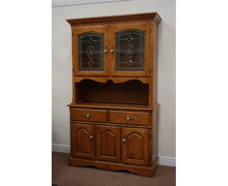 Light oak wall display cabinet enclosed by two glazed doors, above two drawers and two cupboards, W119cm, H196cm, D45cm Condi