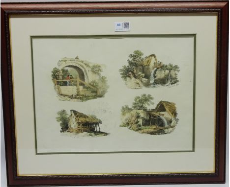 'Four Water Mills', including Goatland lithograph from the Rodwell and Martin Edition printed by Rowney & Forster 1820-21, 28