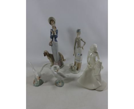 Two Lladro figurines, two Lladro geese and a Royal Doulton figurine Condition Report Click here for further images, condition